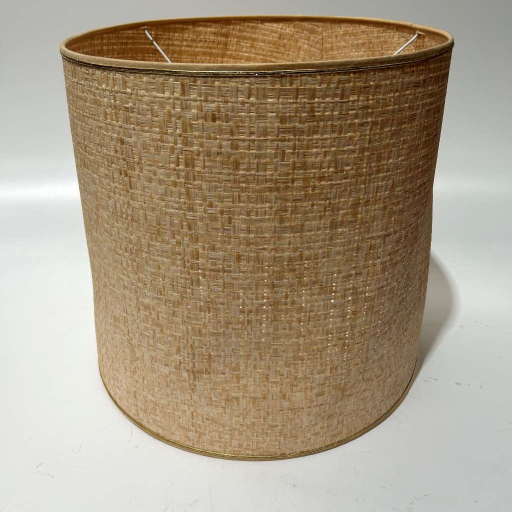 LAMPSHADE, Vintage LARGE Natural Woven w Gold Trim 